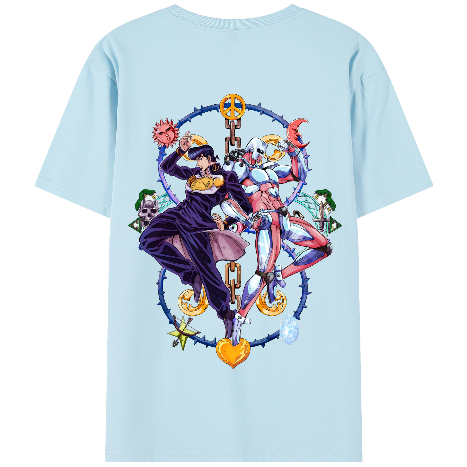 （画像用） ジョジョの奇妙な冒険 ひがしかた じょうすけ JoJo's Bizarre Adventure Higashikata Josuke 綿100％半袖Tシャツ（背面プリント）